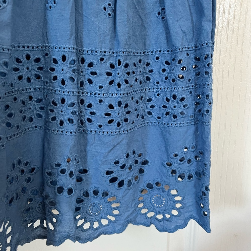 BETSEY JOHNSON blue MAXI dress EYELET sundress SPRING BREAK coverup size M